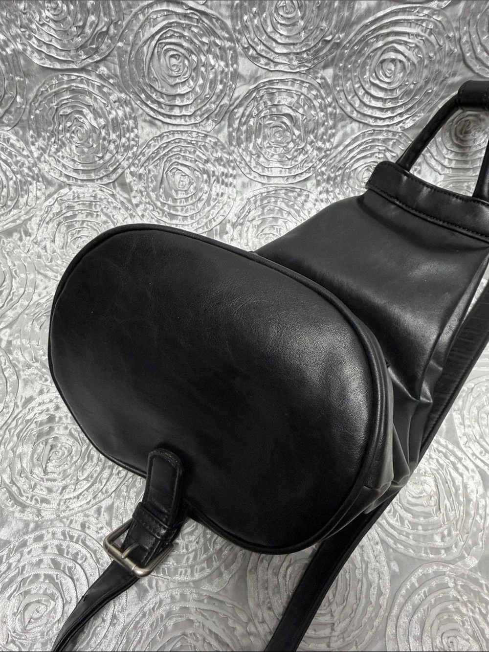GUESS Black Leather-Look Backpack with Signature Triangle Logo